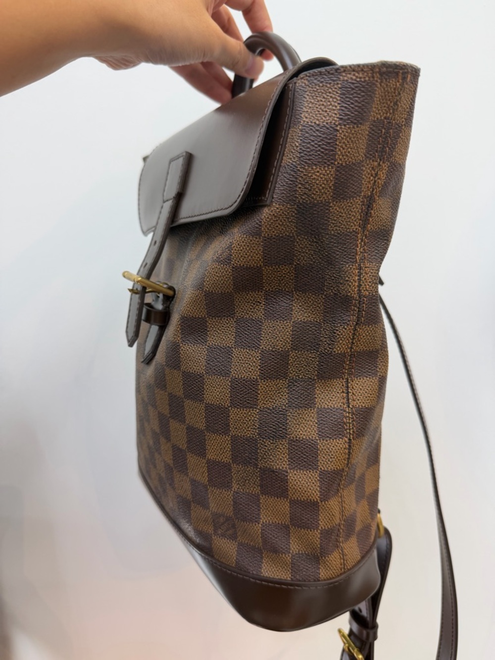 Louis Vuitton Brown Checkerboard Canvas Backpack with Dark Brown Leather Trim - Picture 3 of 7